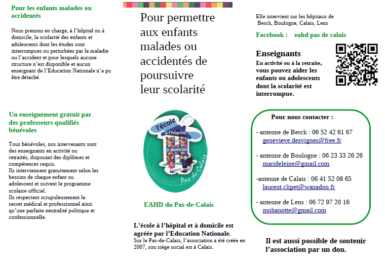 Ecole à l'hôpital et à domicile du Pas-de-Calais